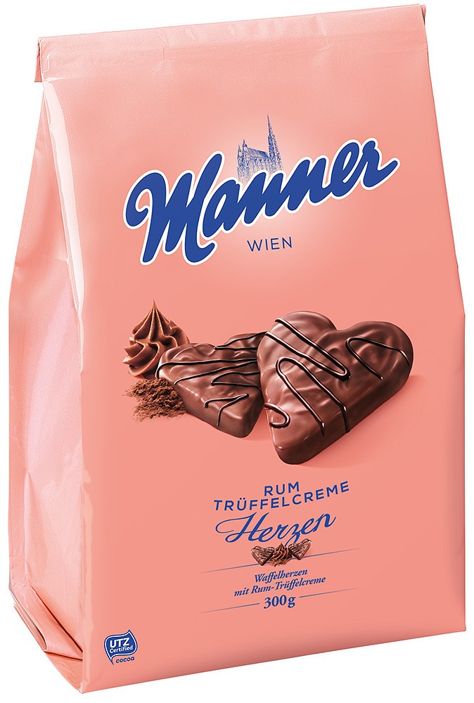 Rum Cocoa Cream Wafer Hearts Manner / Manner Wafers